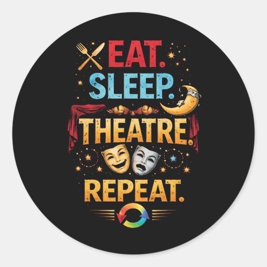 Sticker Rond Manger, Dormir, Théâtre, Répéter (Devant)