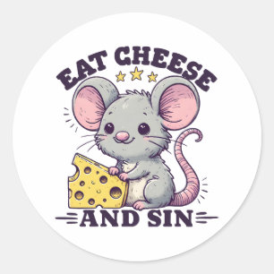 Sticker Rond Manger du fromage et pécher