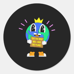 Sticker Rond Manger les riches sauvera la planète Terre protest