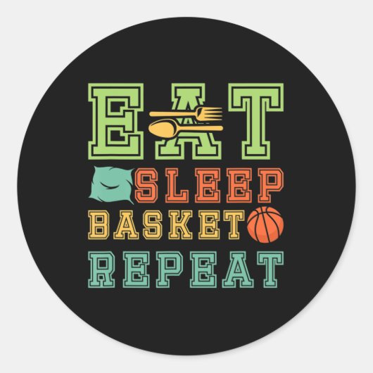 Sticker Rond Manger. Sleep Basketball Répéter Awesome Basketbal (Devant)