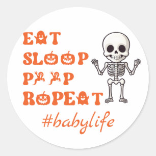Sticker Rond Manger Sleep Poop Répéter mignon Octobre Squelette