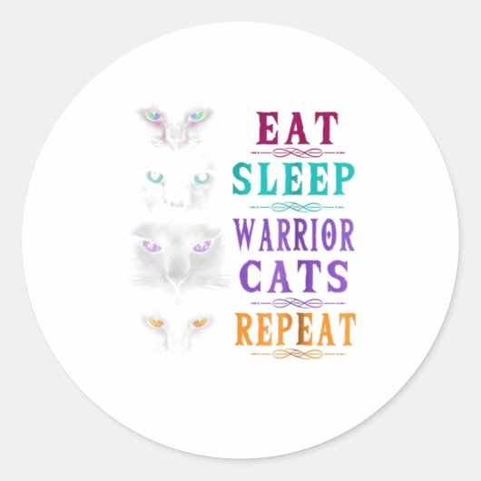 Sticker Rond Manger Sleep Warrior Cats Répéter TShirt (Devant)