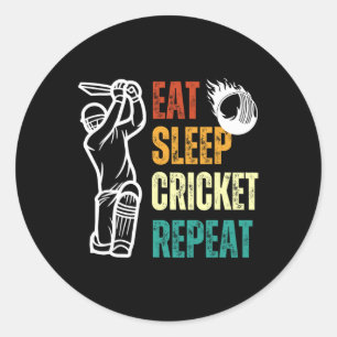 Sticker Rond Manger Sommeil Cricket Répéter Joueur de Cricket J