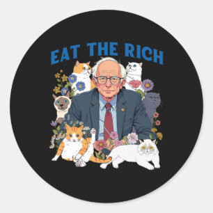 Sticker Rond Mangez Bernie Sanders Riche Chat Floral Résiste De
