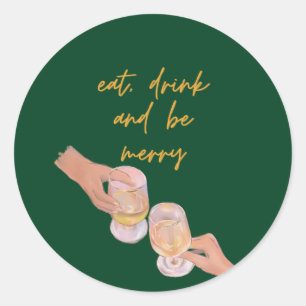 Sticker Rond Mangez, Buvez et soyez Joyeux, Joyeux, Noël, Rétro