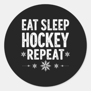 Sticker Rond Mangez Dormir Hockey Répéter Funny Winter Sports V