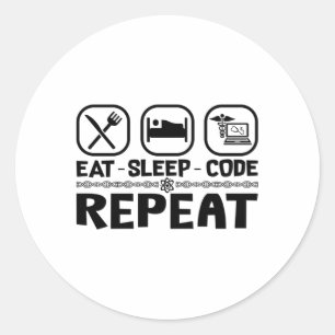 Sticker Rond Mangez le code de sommeil Répéter le code de codag