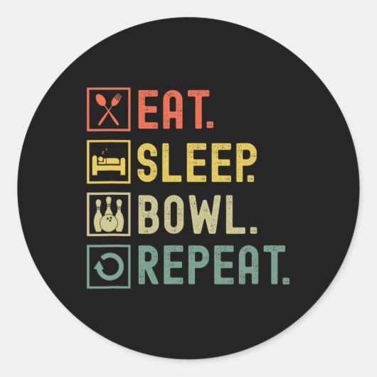 Sticker Rond Mangez Sleep Bowl Répéter Funny Bowling Bowling Bo (Devant)
