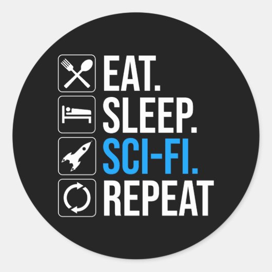 Sticker Rond Mangez Sleep Sci-Fi Répéter (Devant)