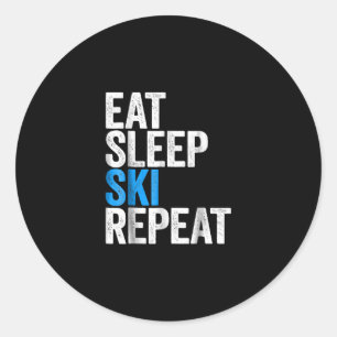 Sticker Rond Mangez Sleep Ski Répéter Ski Cadeau