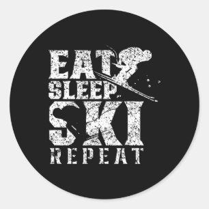 Sticker Rond Mangez Sleep Ski Répéter Sports D'Hiver Ski Skier