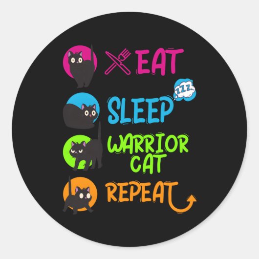 Sticker Rond Mangez Sleep Warrier Chat Répéter Chat (Devant)