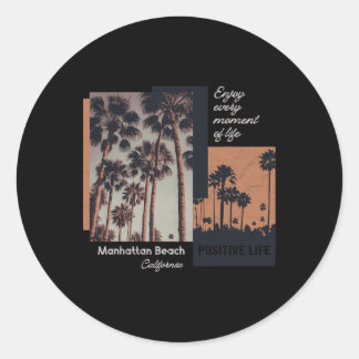 Sticker Rond Manhattan Beach California Ca Retro 