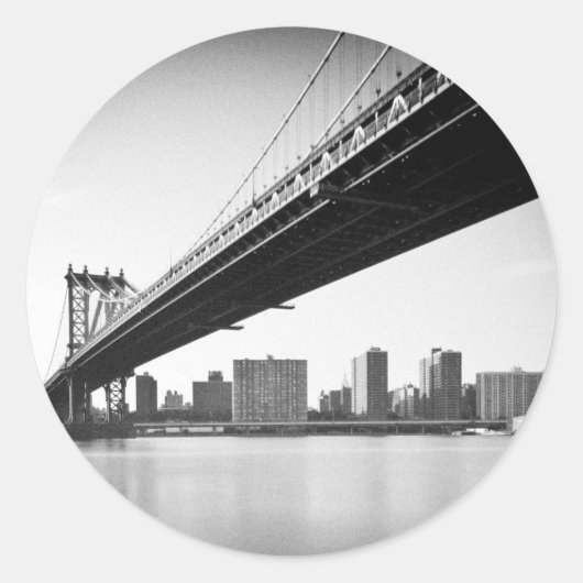 Sticker Rond Manhattan Bridge and skyline, New York, US. (Devant)