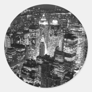 Sticker Rond Manhattan New York nuit Noir et blanc