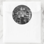Sticker Rond Manhattan New York nuit Noir et blanc (Sac)