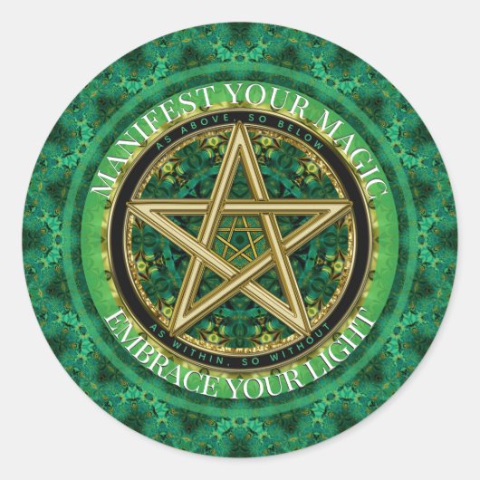 Sticker Rond Manifest Your Magic Golden Pentacle Nature Green (Devant)