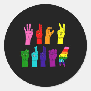 Sticker Rond Manifestation anti-Trump ASL Langue des signes LGB