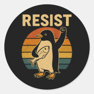 Sticker Rond Manifestation de Pingouins Contre Tari