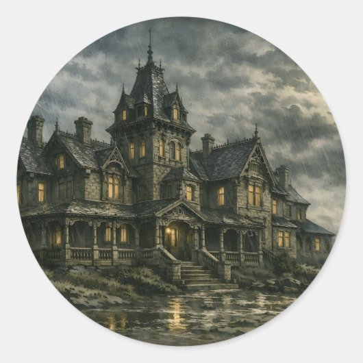 Sticker Rond Manoir victorien par BurnsInHell (Devant)