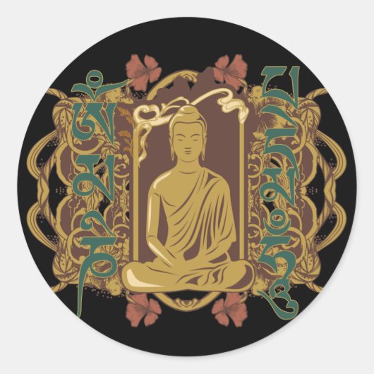 Sticker Rond Mantra de Bouddha vintage (Devant)
