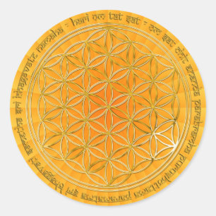 Sticker Rond Mantra de Moola / Blume Des Lebens / BG radial jau