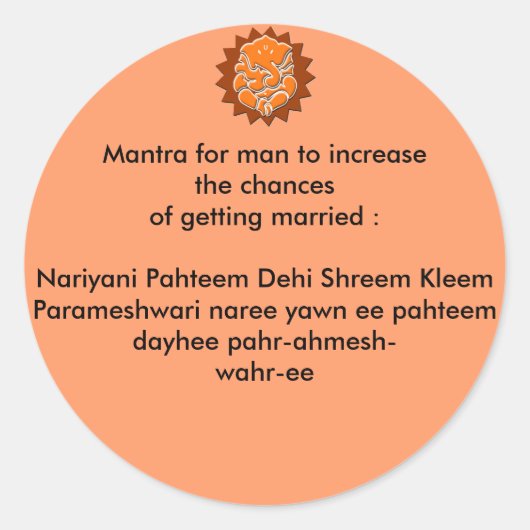 Sticker Rond Mantra pour augmenter les chances de se marier (Devant)