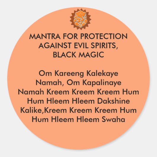 STICKER ROND MANTRA POUR LA PROTECTION CONTRE LES ESPRITS MAUVA (Devant)
