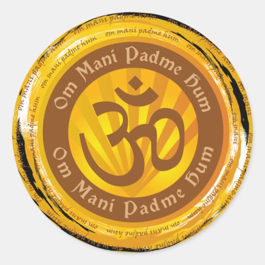 Sticker Rond Mantra tibétain avec symbole Aum (Devant)
