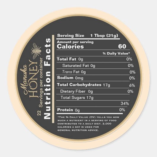 Sticker Rond Manuka Miel Mini valeur nutritive avec abeille Vin (Devant)