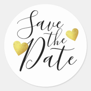 Sticker Rond manuscrit Enregistrer la Date avec les coeurs d'or