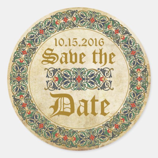 Sticker Rond Manuscrit médiéval Goth Enregistrer la date Étique (Devant)