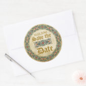 Sticker Rond Manuscrit médiéval Goth Enregistrer la date Étique (Enveloppe)