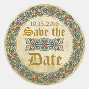 Sticker Rond Manuscrit médiéval Goth Enregistrer la date Étique