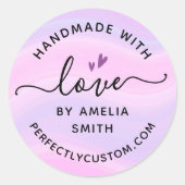 Sticker Rond Manuscrit with love heart name URL pink purple (Devant)