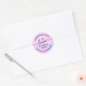 Sticker Rond Manuscrit with love heart name URL pink purple (Enveloppe)