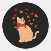 Sticker Rond Maple Cat Leaf Automne Bonjour Automne Automne Fun (Devant)