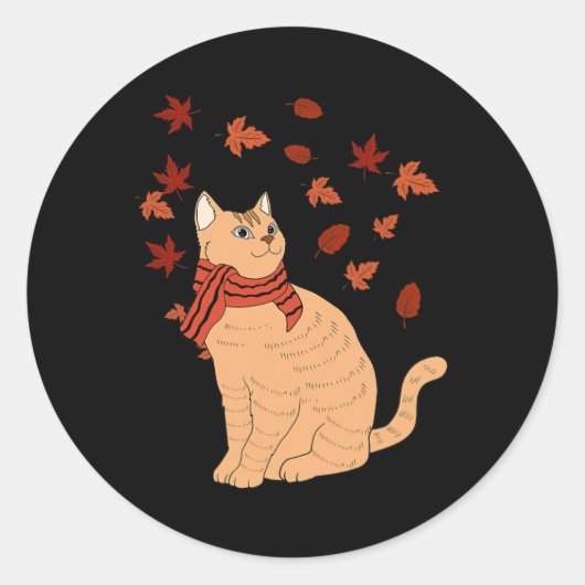 Sticker Rond Maple Cat Leaf Automne Bonjour Automne Automne Fun (Devant)