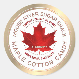 Sticker Rond Maple Cotton Candy Gold Border Red Maple Leaf