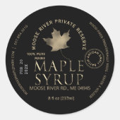 Sticker Rond MAPLE SYRUP Réserve privée Gold Leaf Date de récol (Devant)