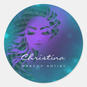 Sticker Rond Maquetteur de liste de cheveux Turquoise Eyelash v