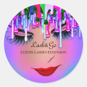 Sticker Rond Maquillage Artiste Bleu Lashes Produit Rouge Skinn