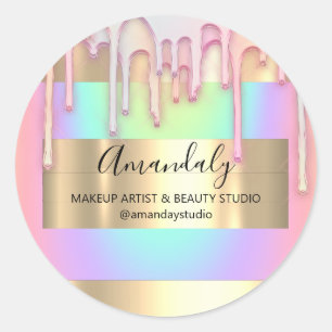 Sticker Rond Maquillage Artiste Boutique Rose de cadre d'or Hol