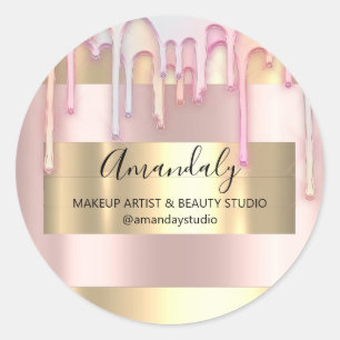 Sticker Rond Maquillage Artiste Boutique Rose de cadre d'or Pou
