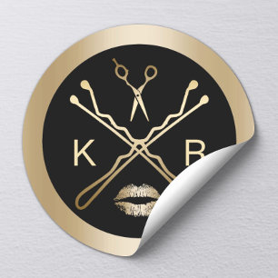 Sticker Rond Maquillage Artiste Gold Ciseaux Lèvres Initiales S