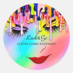 Sticker Rond Maquillage Artiste Lashes Produit Red Drip Unicorn