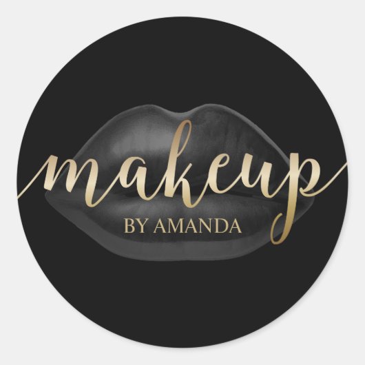 Sticker Rond Maquillage Artiste Lèvres Noires Script Or Beauté (Devant)