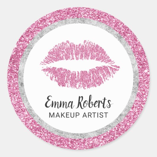 Sticker Rond Maquillage Artiste Lèvres roses chaudes Parties sc (Devant)