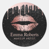 Sticker Rond Maquillage Artiste Rose Lèvres d'or Salon (Devant)