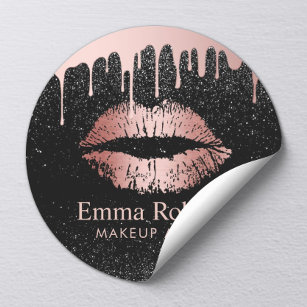 Sticker Rond Maquillage Artiste Rose Lèvres d'or Salon